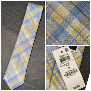 Club Room Mens Yellow Blue Plaid Woven Necktie 1CRC23-1005 NWT
